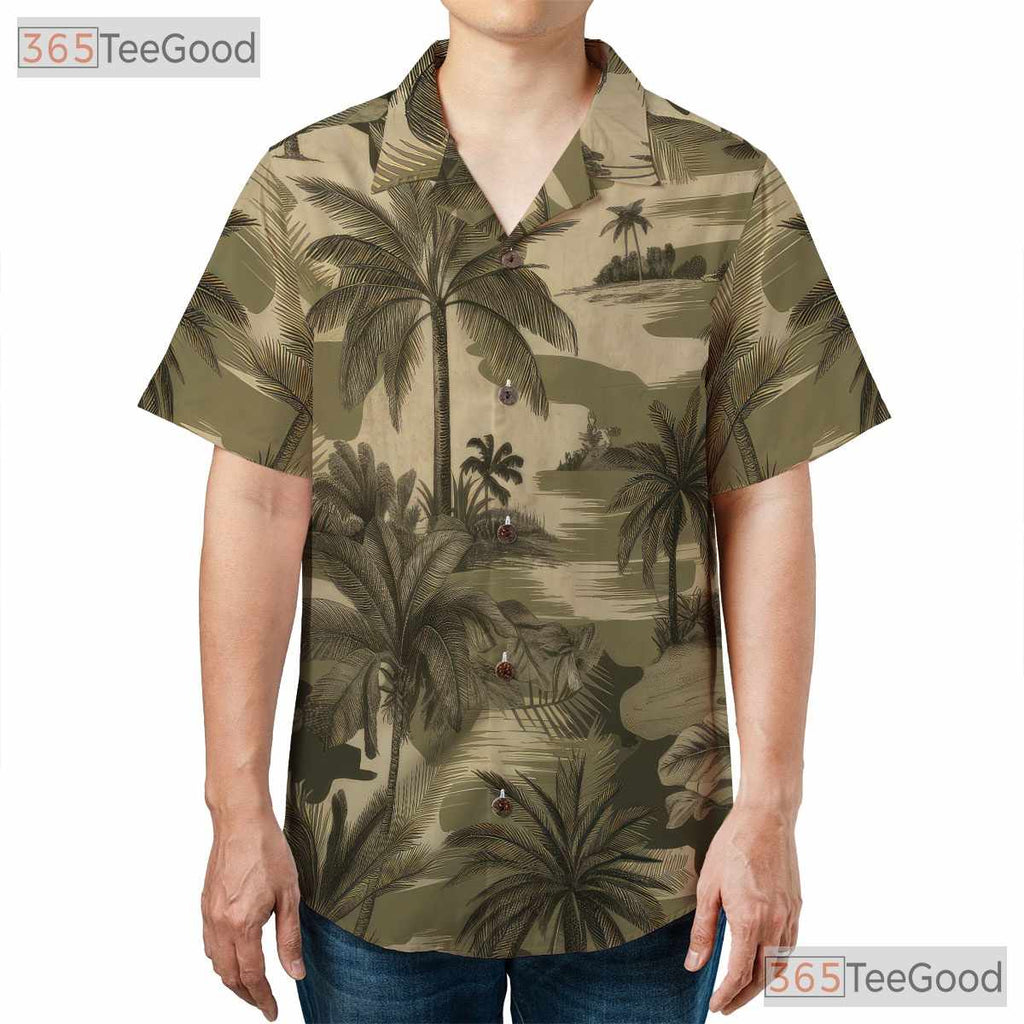 Vintage Palm Tree Camouflage Hawaiian Shirt Unisex Tropical Aloha Beach Outfit