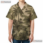 Vintage Palm Tree Camouflage Hawaiian Shirt Unisex Tropical Aloha Beach Outfit