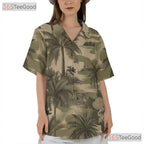 Vintage Palm Tree Camouflage Hawaiian Shirt Unisex Tropical Aloha Beach Outfit