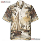 Vintage Palm Tree Sailboat Hawaiian Shirt- Unisex Tropical Nautical Aloha Top