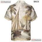 Vintage Palm Tree Sailboat Hawaiian Shirt- Unisex Tropical Nautical Aloha Top