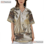 Vintage Palm Tree Sailboat Hawaiian Shirt- Unisex Tropical Nautical Aloha Top