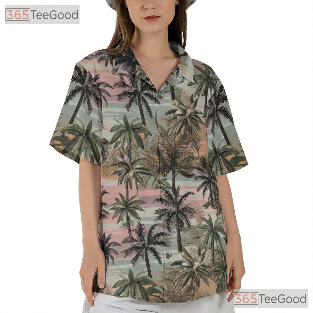 Vintage Palm Tree Sunset Beach Aesthetic Hawaiian Shirt Unisex Tropical Top