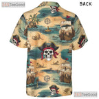 Vintage Pirate Skull Hawaiian Shirt - Adult Treasure Map Beachwear Tee