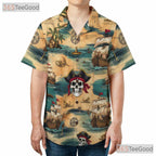 Vintage Pirate Skull Hawaiian Shirt - Adult Treasure Map Beachwear Tee