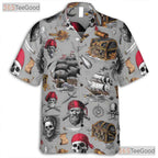 Vintage Pirate Skull Nautical Treasure Map Pattern Hawaiian Tee Unisex Top