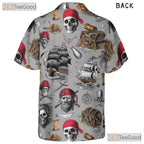 Vintage Pirate Skull Nautical Treasure Map Pattern Hawaiian Tee Unisex Top