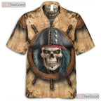 Vintage Pirate Skull Skeleton Ship Seamless Design Hawaiian Shirt Unisex Top