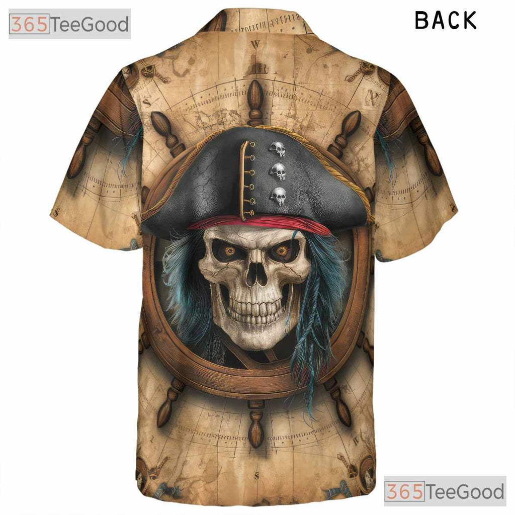 Vintage Pirate Skull Skeleton Ship Seamless Design Hawaiian Shirt Unisex Top
