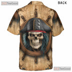 Vintage Pirate Skull Skeleton Ship Seamless Design Hawaiian Shirt Unisex Top