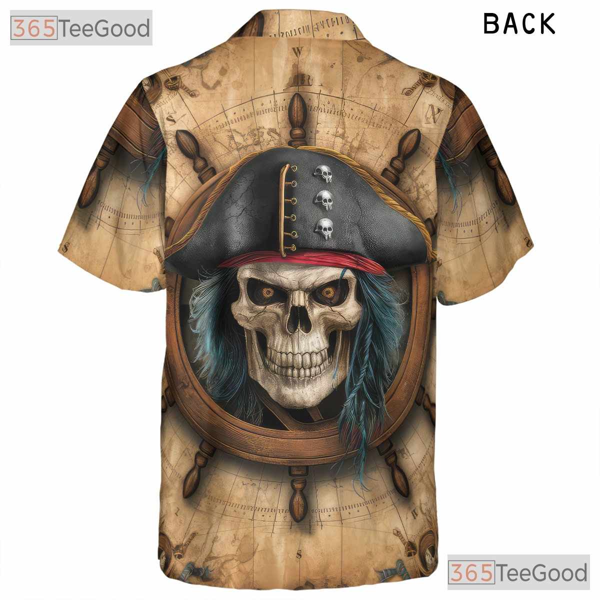 Vintage Pirate Skull Skeleton Ship Seamless Design Hawaiian Shirt Unisex Top