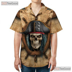 Vintage Pirate Skull Skeleton Ship Seamless Design Hawaiian Shirt Unisex Top