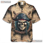 Vintage Pirate Skull Skeleton Ship Seamless Pattern Hawaiian Shirt Unisex