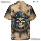 Vintage Pirate Skull Skeleton Ship Seamless Pattern Hawaiian Shirt Unisex