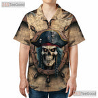 Vintage Pirate Skull Skeleton Ship Seamless Pattern Hawaiian Shirt Unisex