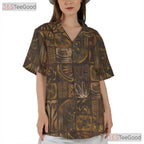 Vintage Polynesian Island Tribal Print Hawaiian Tee Unisex Summer Beach Outfit