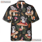 Vintage Raccoon Hawaiian Shirt - Men's Forest Mushroom Print Aloha Tee