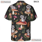 Vintage Raccoon Hawaiian Shirt - Men's Forest Mushroom Print Aloha Tee
