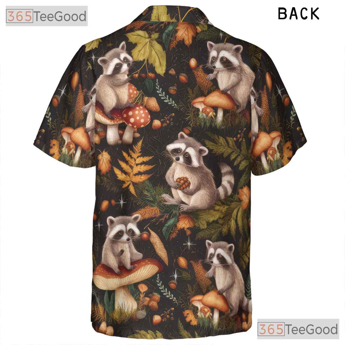 Vintage Raccoon Mushroom Hawaiian Shirt, Woodland Summer Aloha Top