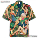 Vintage Retro Pin Up Girls Tiki Aloha Beachwear Hawaiian Shirt Unisex Outfit
