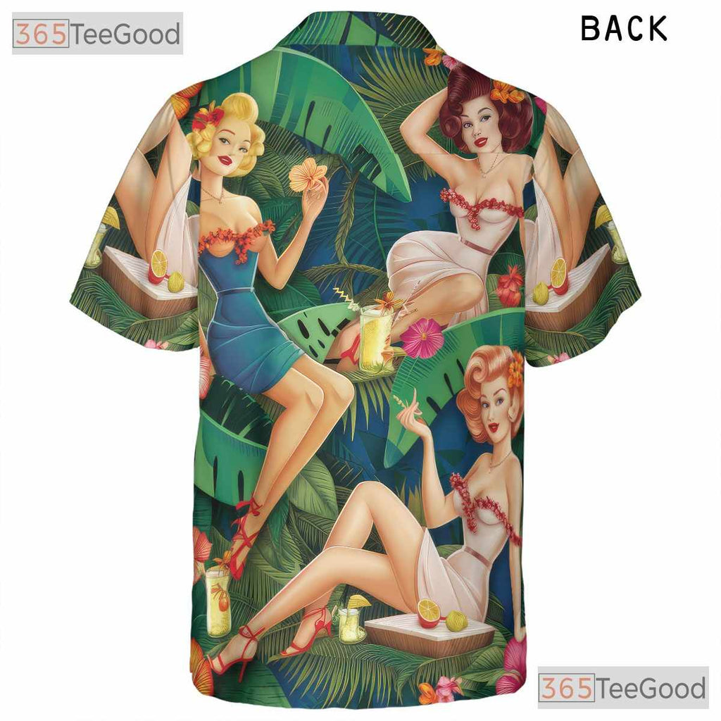Vintage Retro Pin Up Girls Tiki Aloha Beachwear Hawaiian Shirt Unisex Outfit