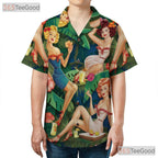 Vintage Retro Pin Up Girls Tiki Aloha Beachwear Hawaiian Shirt Unisex Outfit