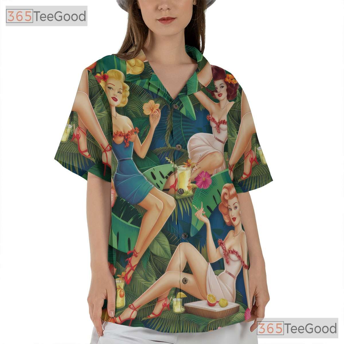 Vintage Retro Pin Up Girls Tiki Aloha Beachwear Hawaiian Shirt Unisex Outfit