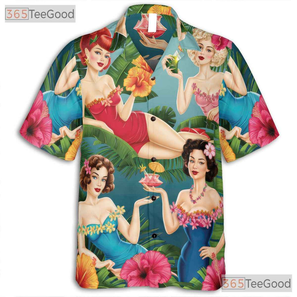 Vintage Retro Pin Up Girls Tiki Vibe Aloha Hawaiian Shirt Unisex Summer Outfit