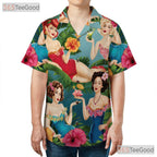 Vintage Retro Pin Up Girls Tiki Vibe Aloha Hawaiian Shirt Unisex Summer Outfit