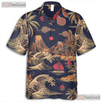 Vintage Retro Surfing Palm Trees Ocean Waves Hawaiian Shirt Unisex Summer Tee