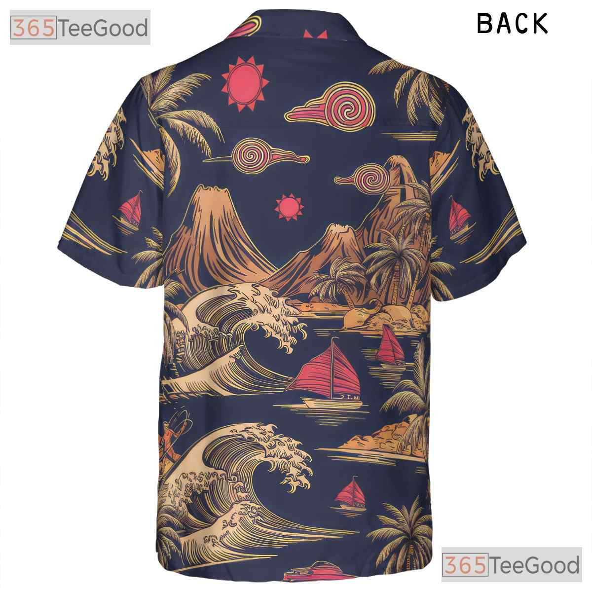 Vintage Retro Surfing Palm Trees Ocean Waves Hawaiian Shirt Unisex Summer Tee