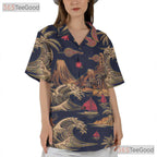 Vintage Retro Surfing Palm Trees Ocean Waves Hawaiian Shirt Unisex Summer Tee