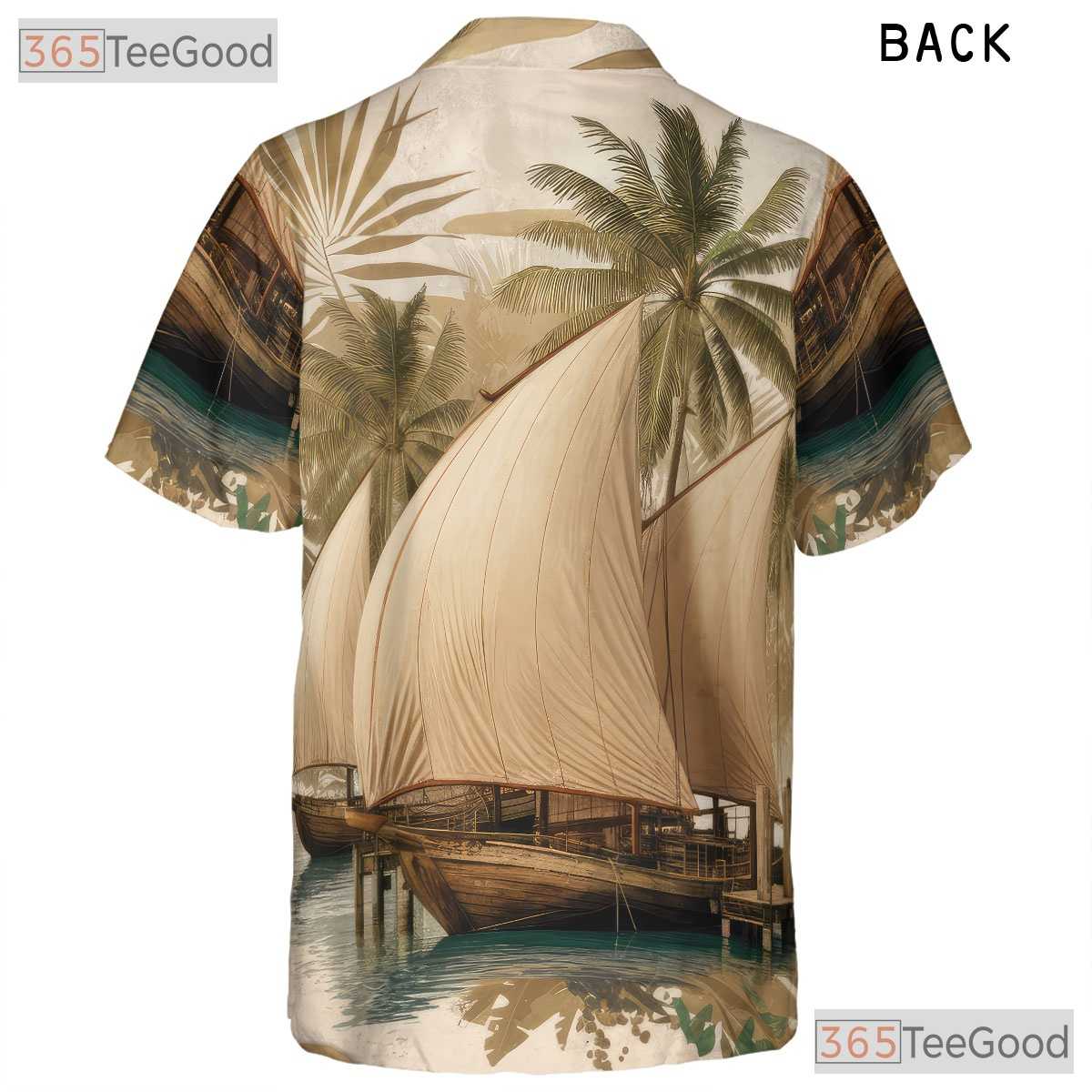 Vintage Sailing Palm Trees Island Nautical Hawaiian Shirt Unisex Beach Top