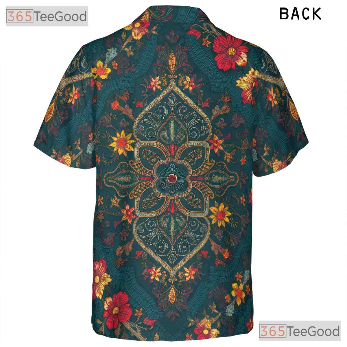 Vintage Teal Floral Boho Ornate Pattern Hawaiian Tee Unisex Summer Outfit Top