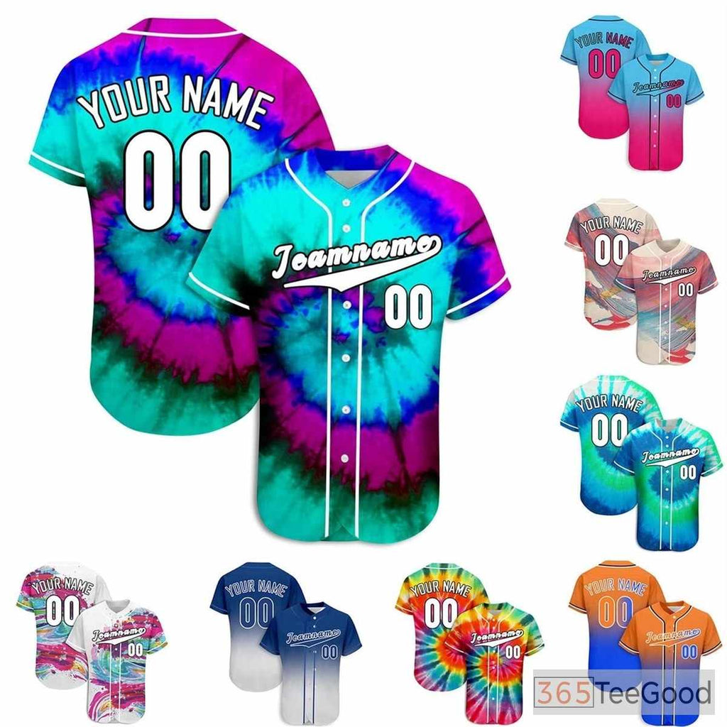 Vintage Tie-Dye Custom Baseball Jersey Button Down Personalized Unisex Sports Shirt