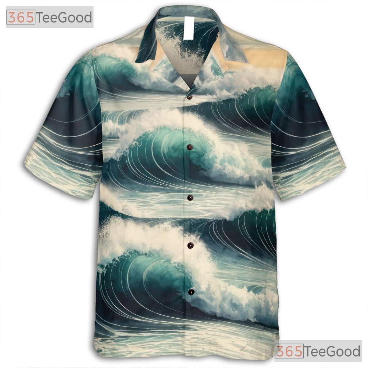 Vintage Watercolor Ocean Wave Hawaiian Shirt- Unisex Surf Beach Aloha Apparel