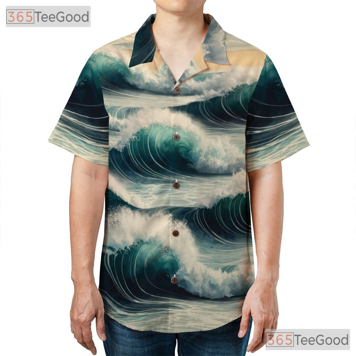 Vintage Watercolor Ocean Wave Hawaiian Shirt- Unisex Surf Beach Aloha Apparel