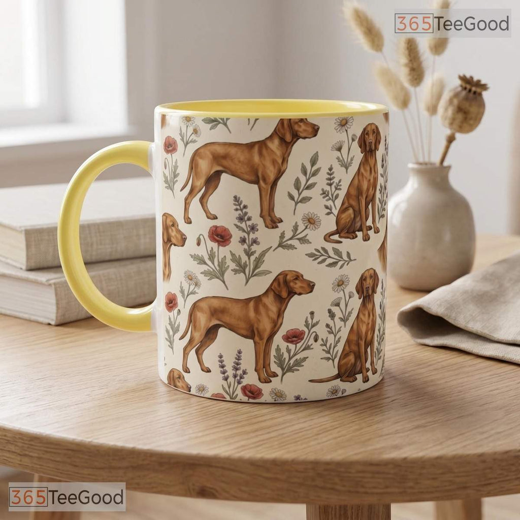 Floral Vizsla Dog Mom Gift Botanical Pet Illustration Colorful Ceramic Accent Coffee Mug