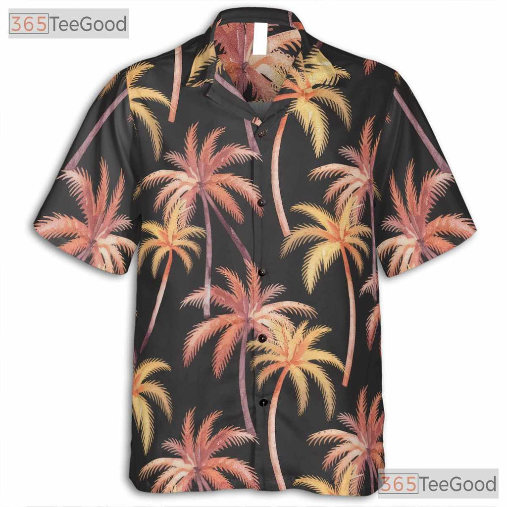 Watercolor Black Palm Tree Hawaiian Shirt- Unisex Tropical Beach Luau Apparel