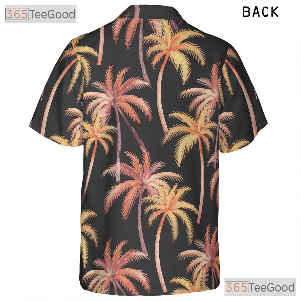 Watercolor Black Palm Tree Hawaiian Shirt- Unisex Tropical Beach Luau Apparel