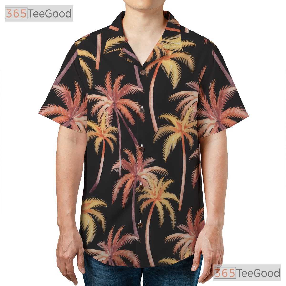 Watercolor Black Palm Tree Hawaiian Shirt- Unisex Tropical Beach Luau Apparel