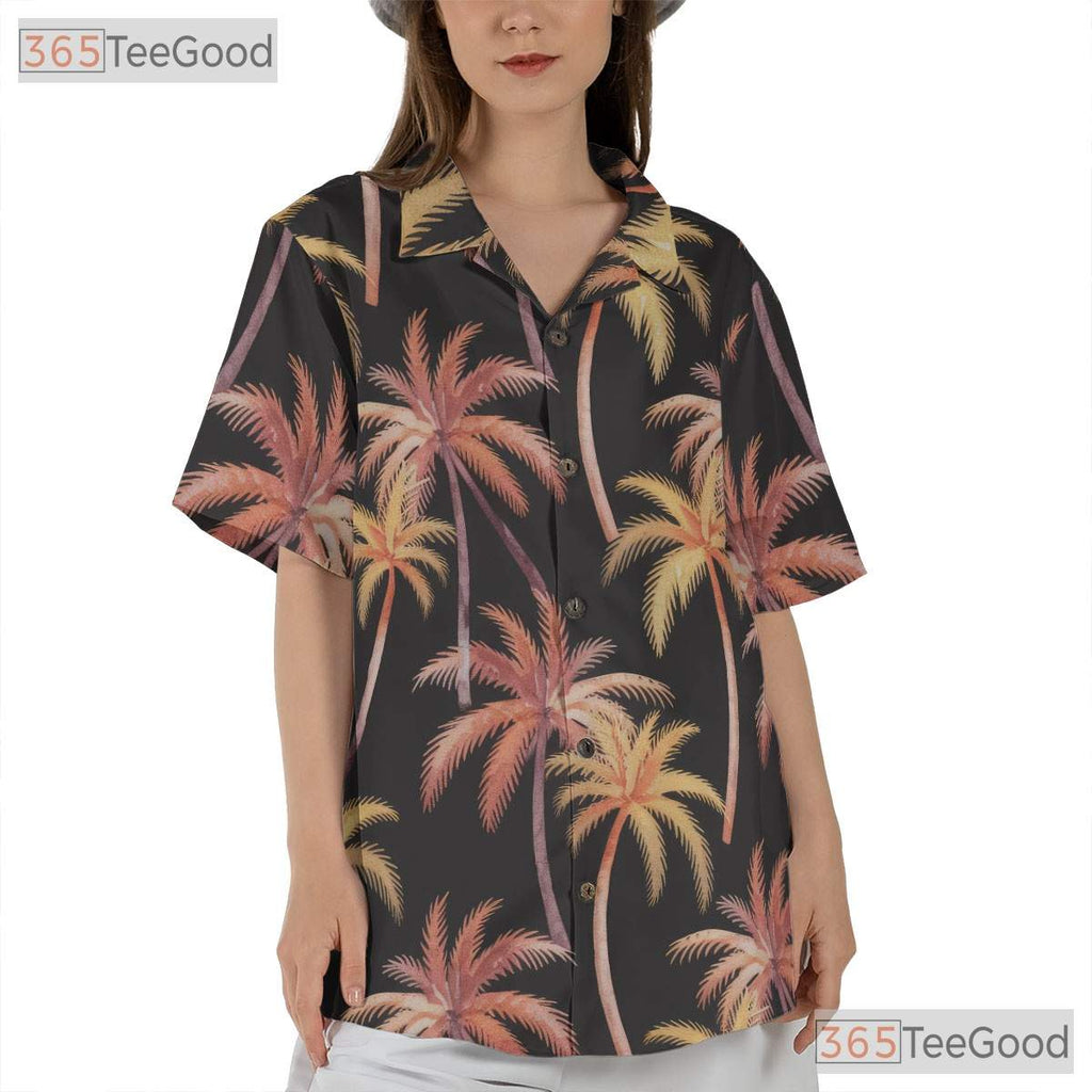 Watercolor Black Palm Tree Hawaiian Shirt- Unisex Tropical Beach Luau Apparel