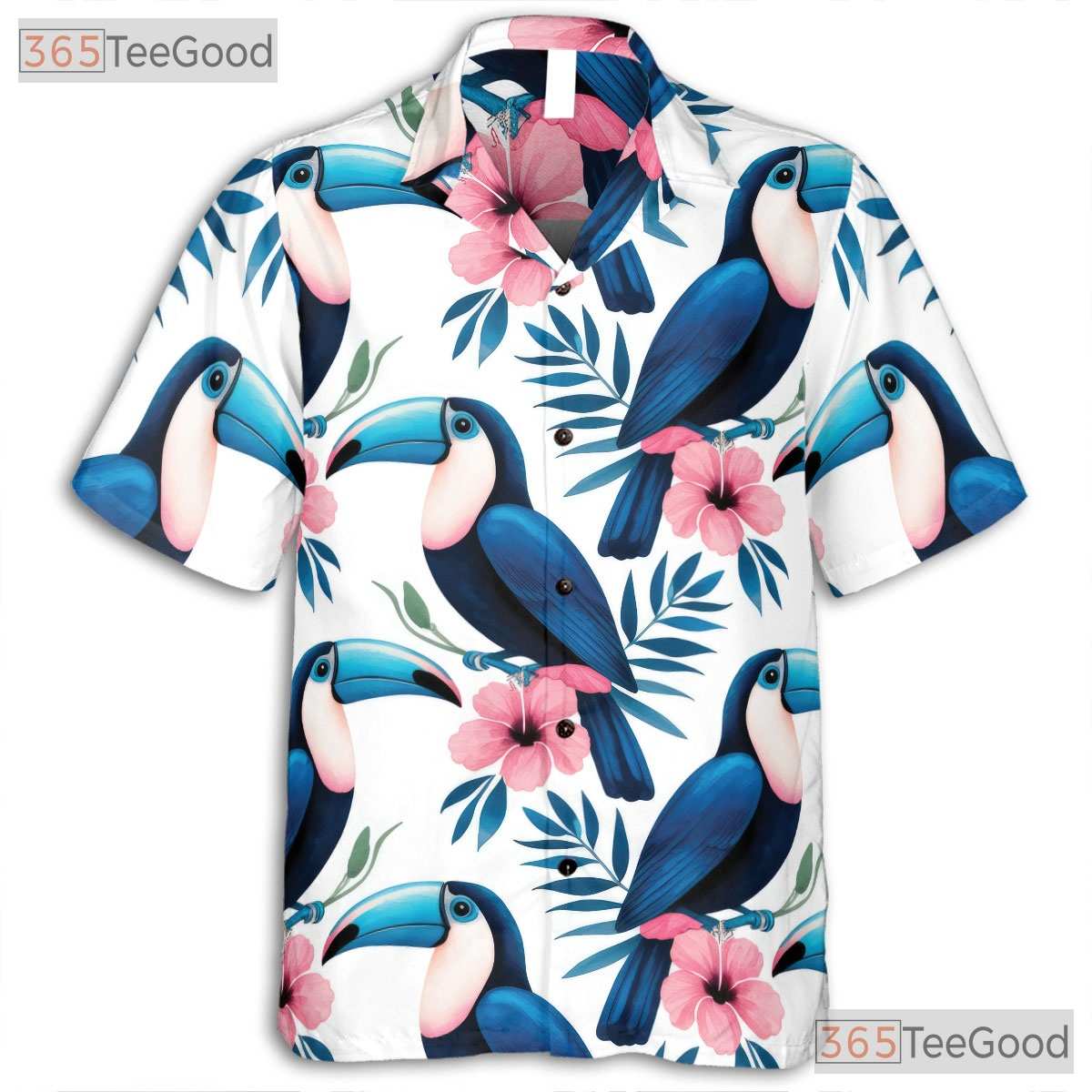 Watercolor Toucan Floral Hawaiian Shirt- Unisex Tropical Summer Aloha Style