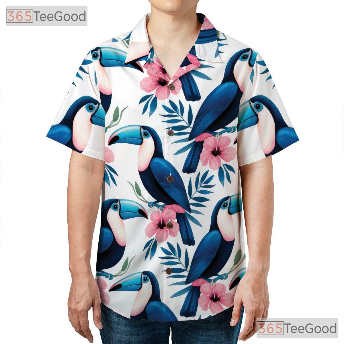 Watercolor Toucan Floral Hawaiian Shirt- Unisex Tropical Summer Aloha Style