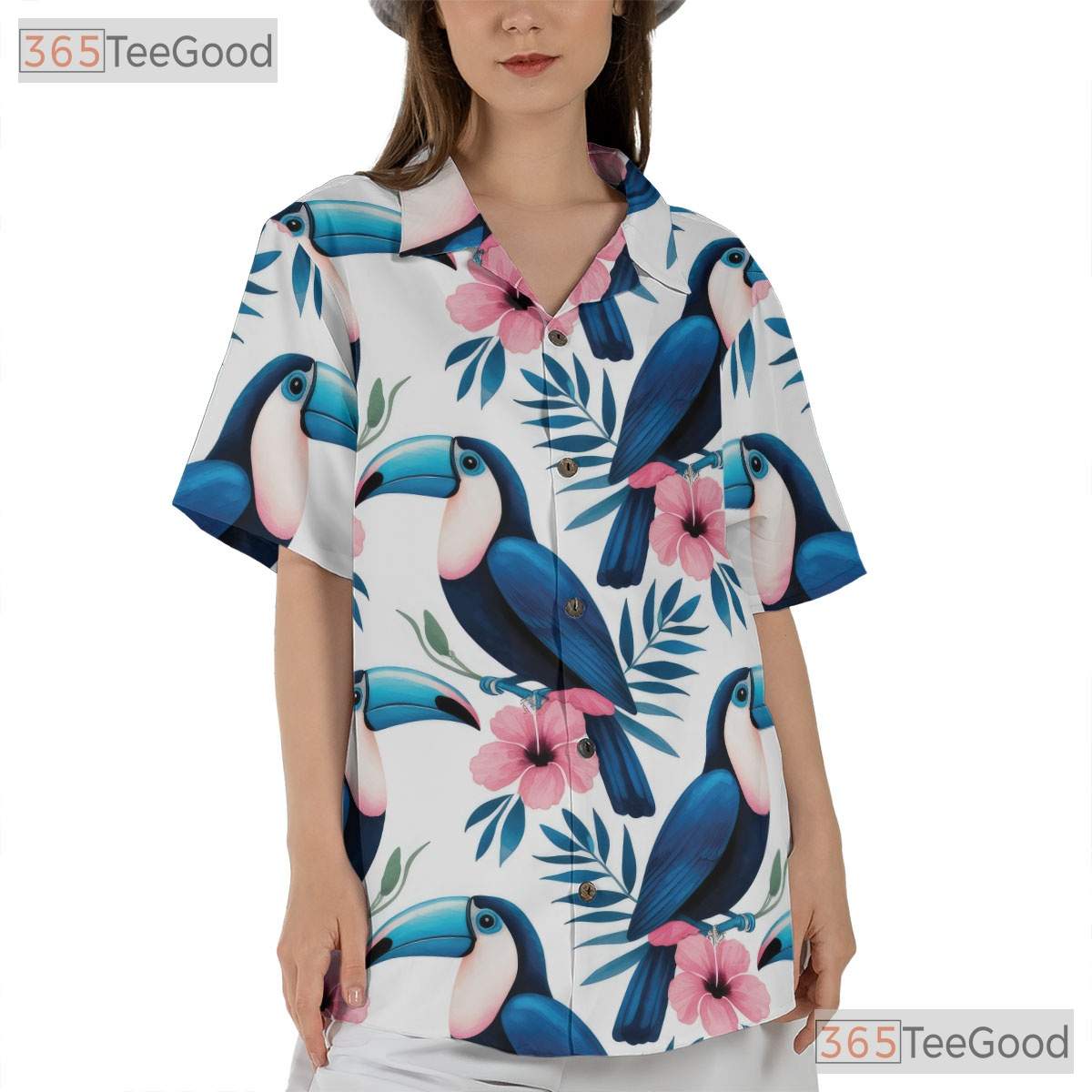 Watercolor Toucan Floral Hawaiian Shirt- Unisex Tropical Summer Aloha Style