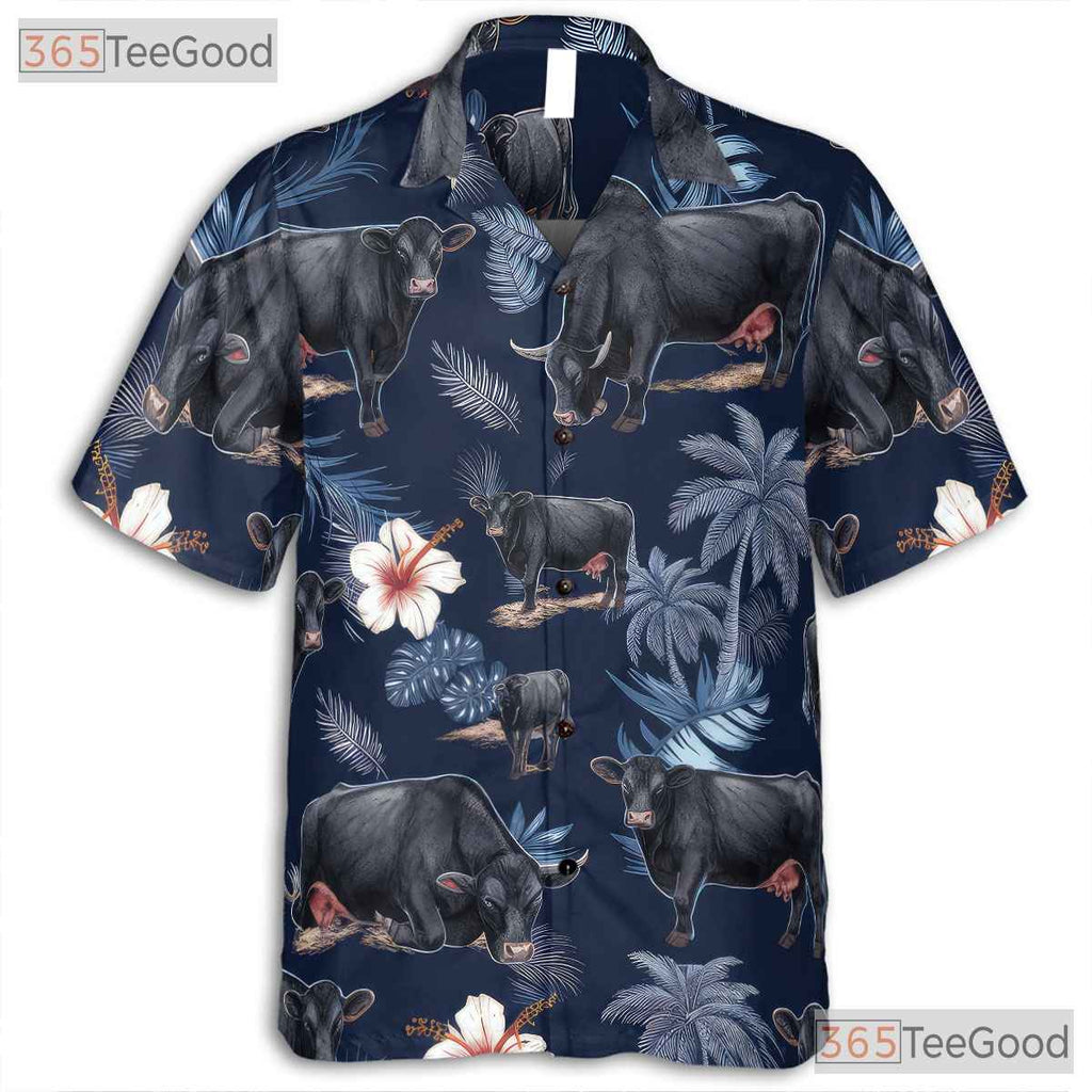 Western Farm Floral Aloha Black Angus Cow Hawaiian Tee Unisex Men Women Outfit