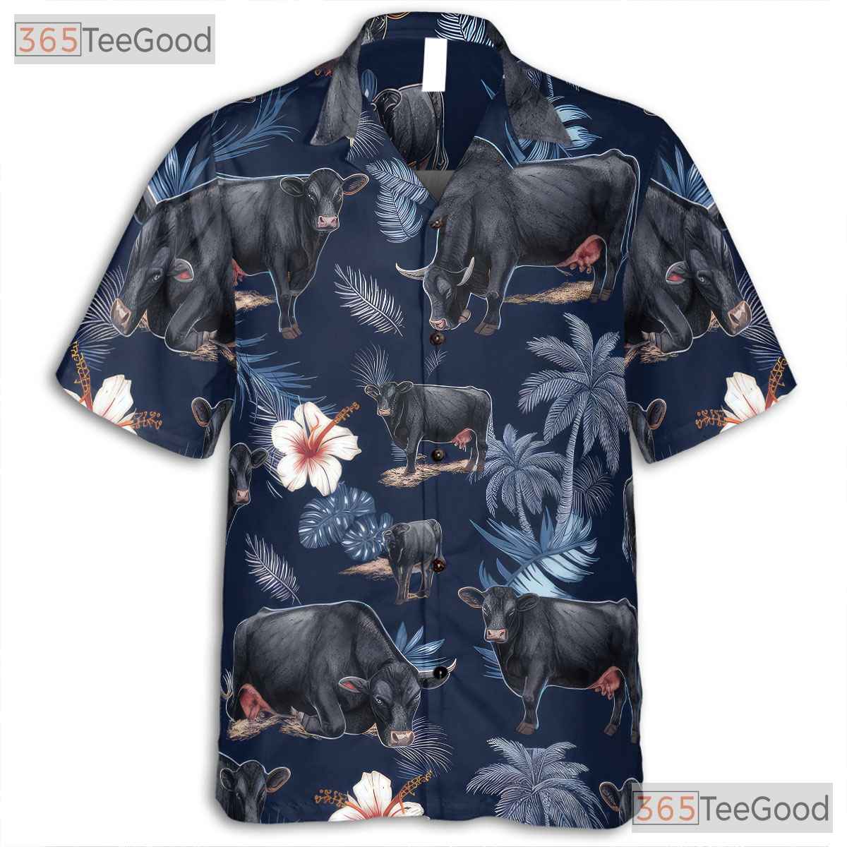 Western Farm Floral Aloha Black Angus Cow Hawaiian Tee Unisex Men Women Outfit