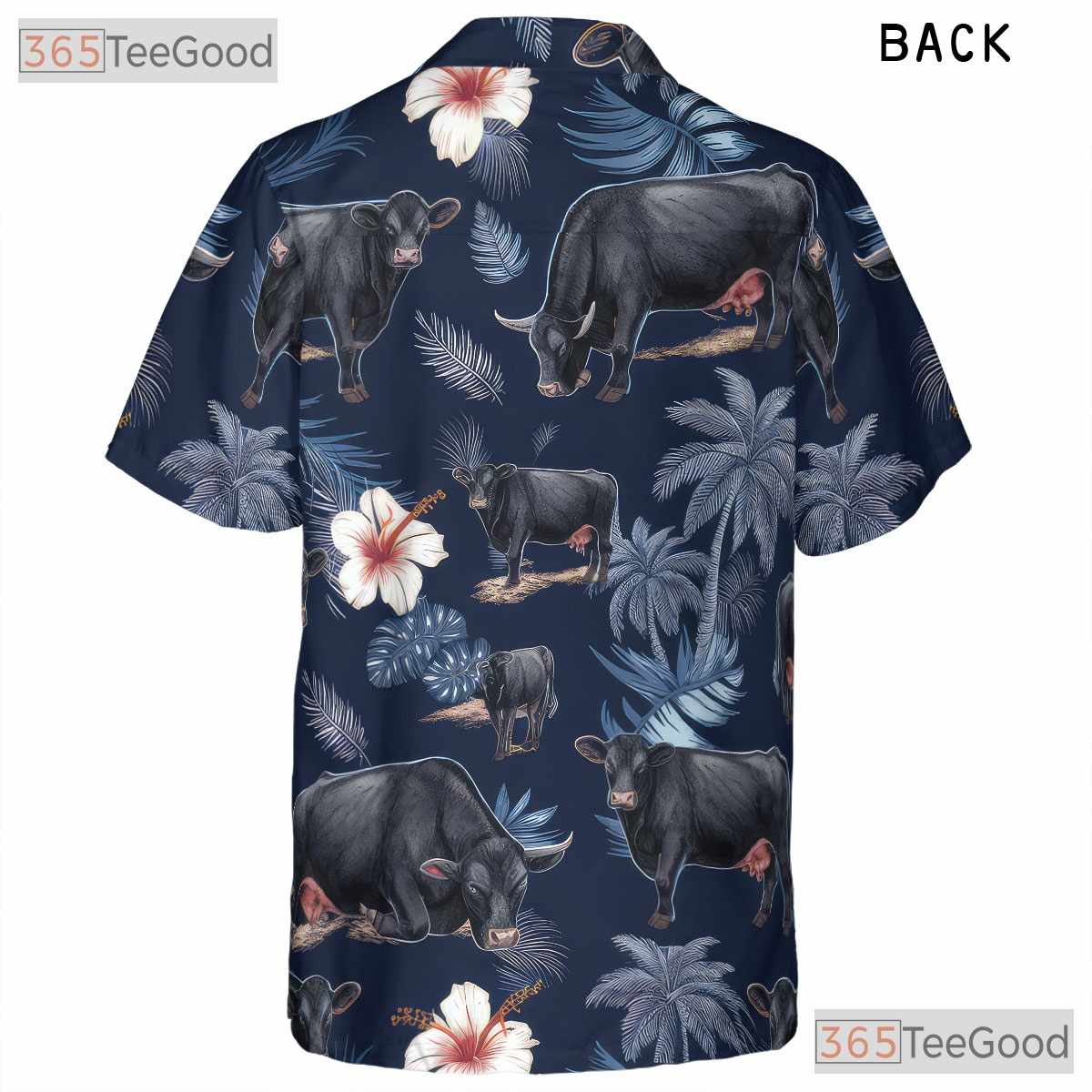 Western Farm Floral Aloha Black Angus Cow Hawaiian Tee Unisex Men Women Outfit