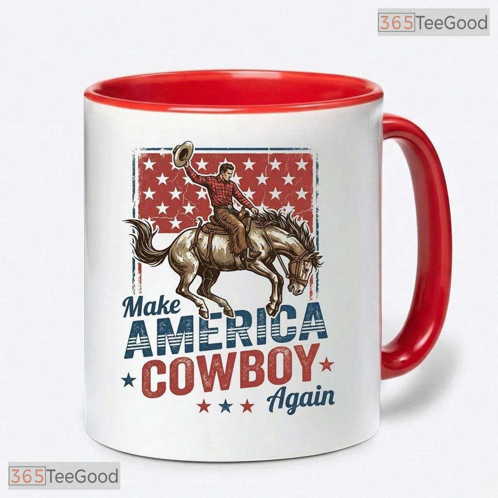 Western Make America Cowboy Again Independence Day Decor Two Tone Ceramic Accent Mug