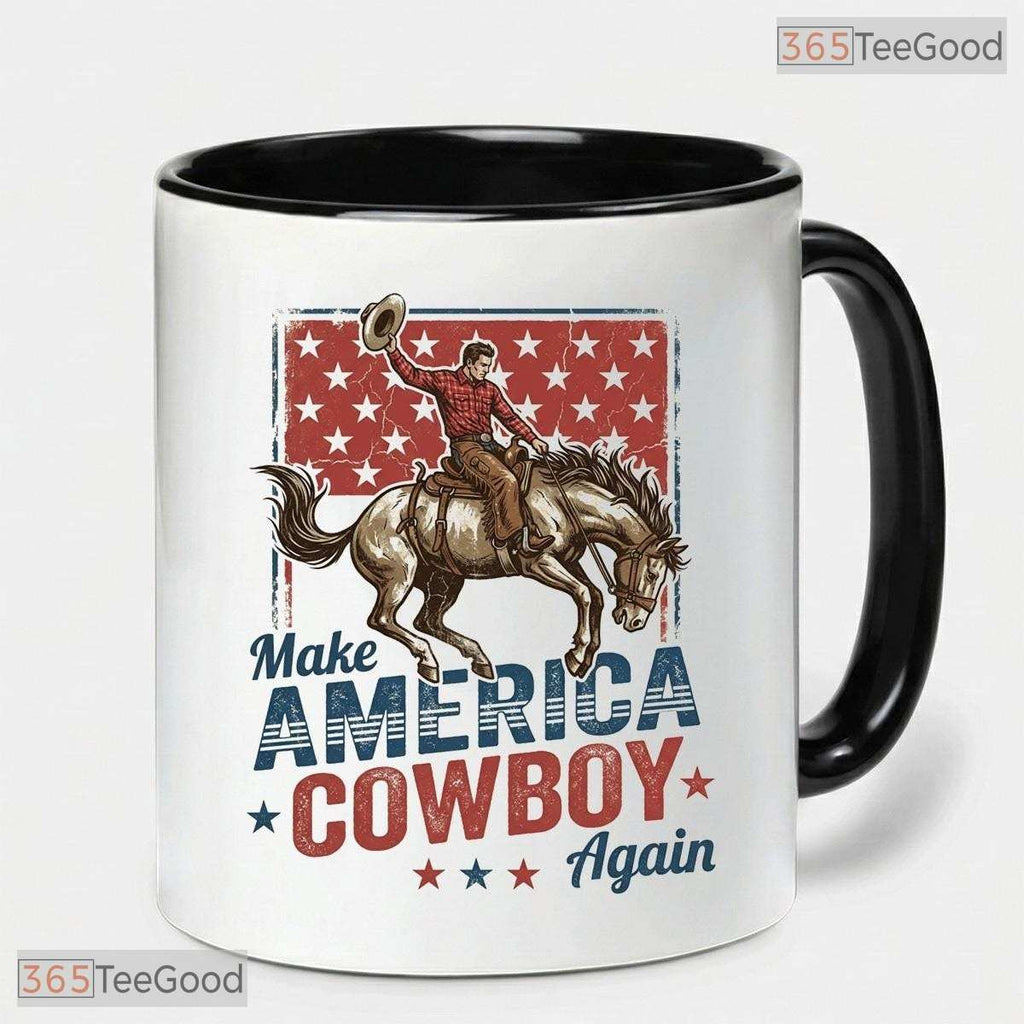 Western Make America Cowboy Again Independence Day Decor Two Tone Ceramic Accent Mug